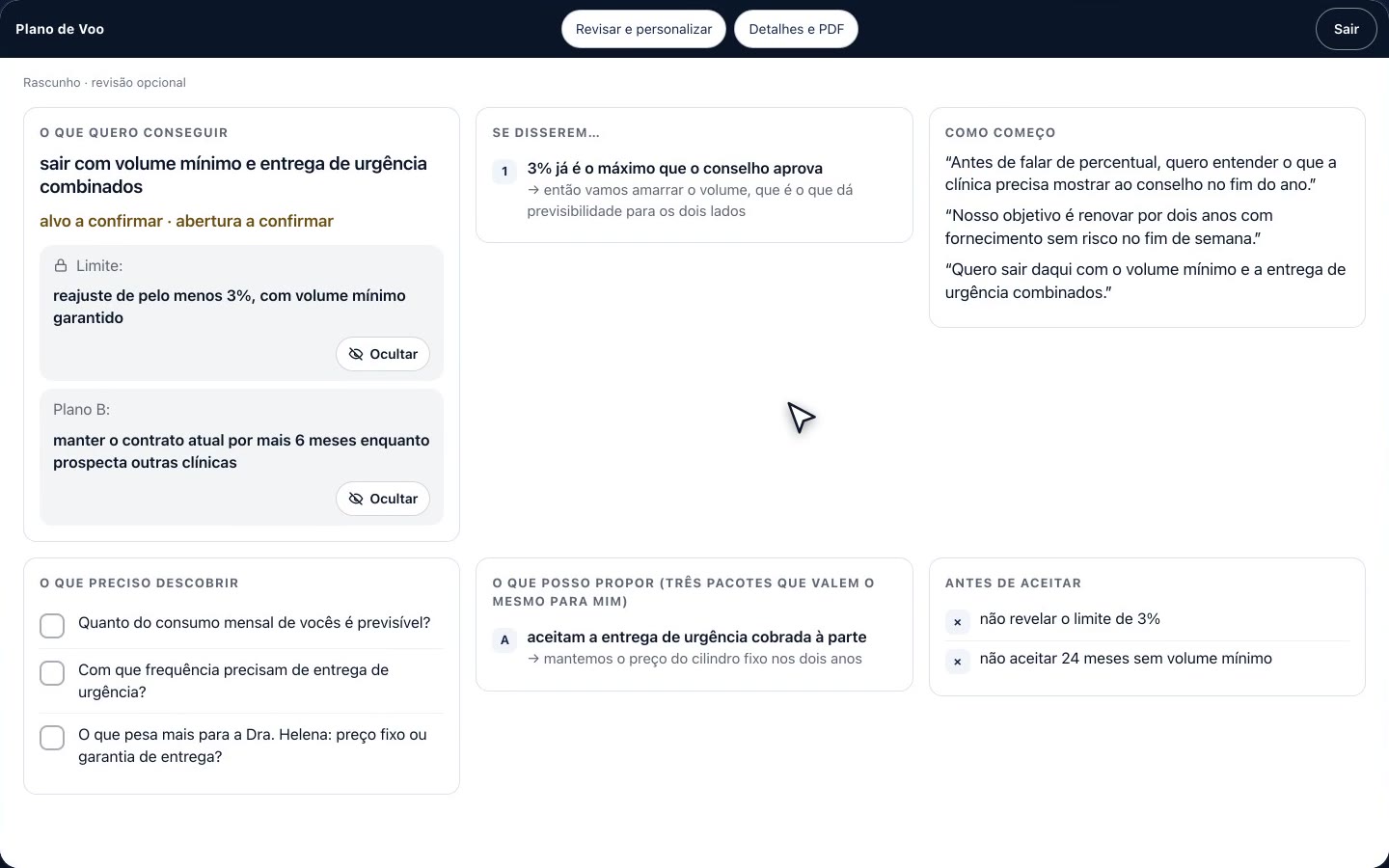 Plano de Voo em tela cheia: o que quero conseguir, o limite, o plano B, como começar, o que perguntar e o que evitar antes de aceitar